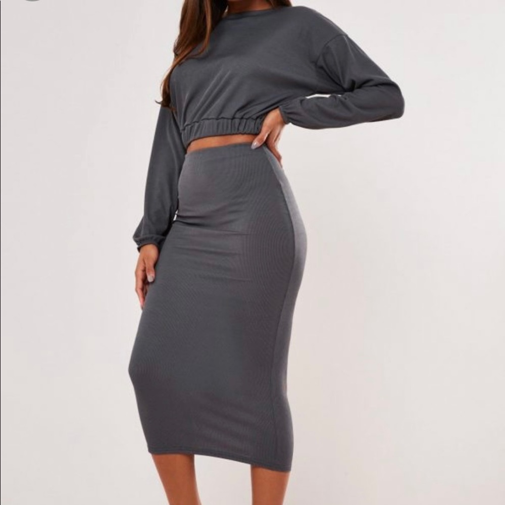 Missguided 2 Piece, Shirt and Pencil Skirt, Size US 4 (Small), Grey, Worn Once
